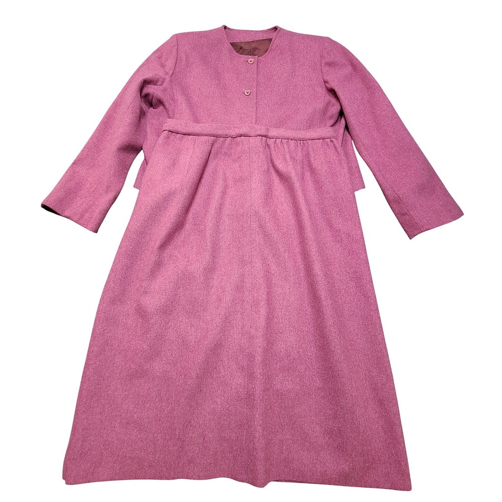 Vintage Magenta Pink 2 Piece Skirt Set Jacket & A-Line Midi Skirt Textured Wool